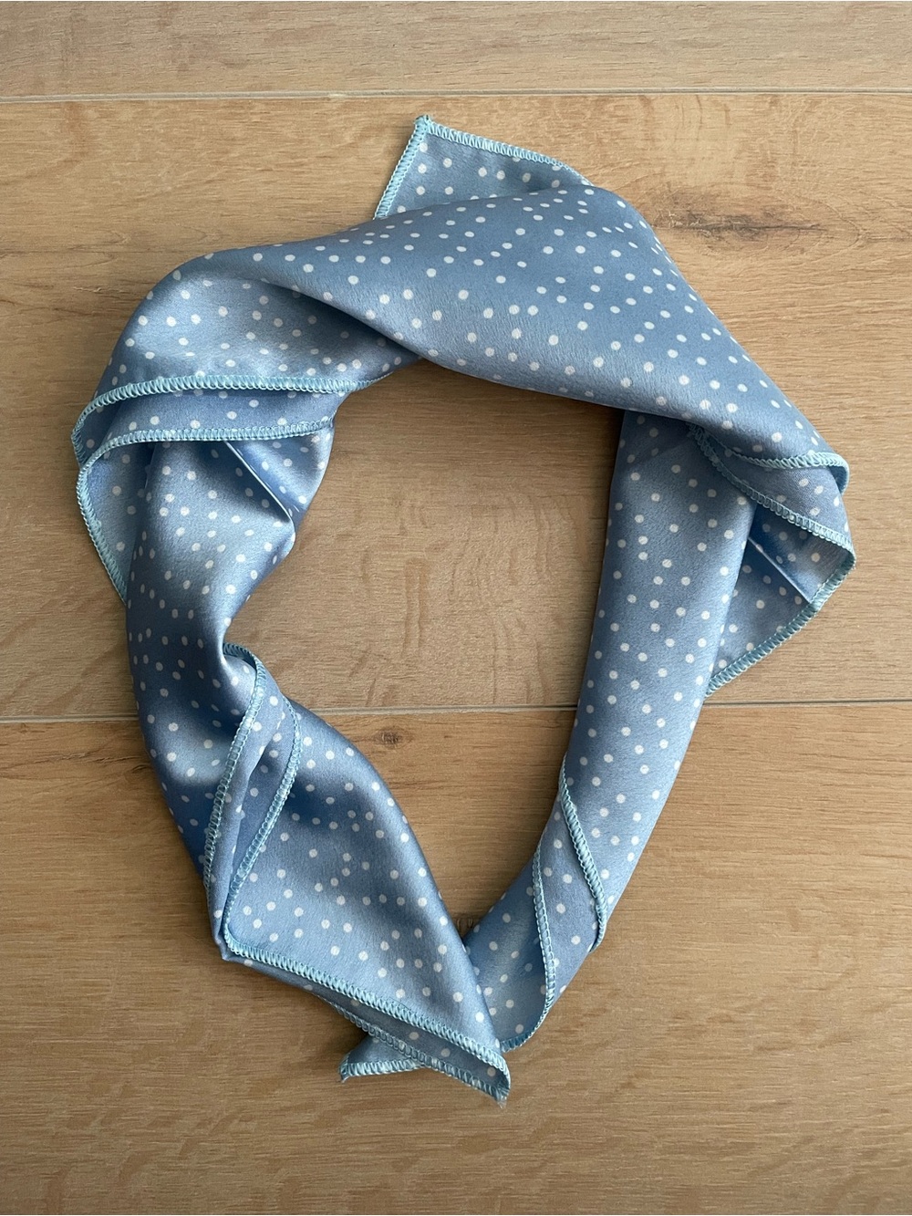 MWOT Light Blue Polka Dot Silk-Feel Scarf